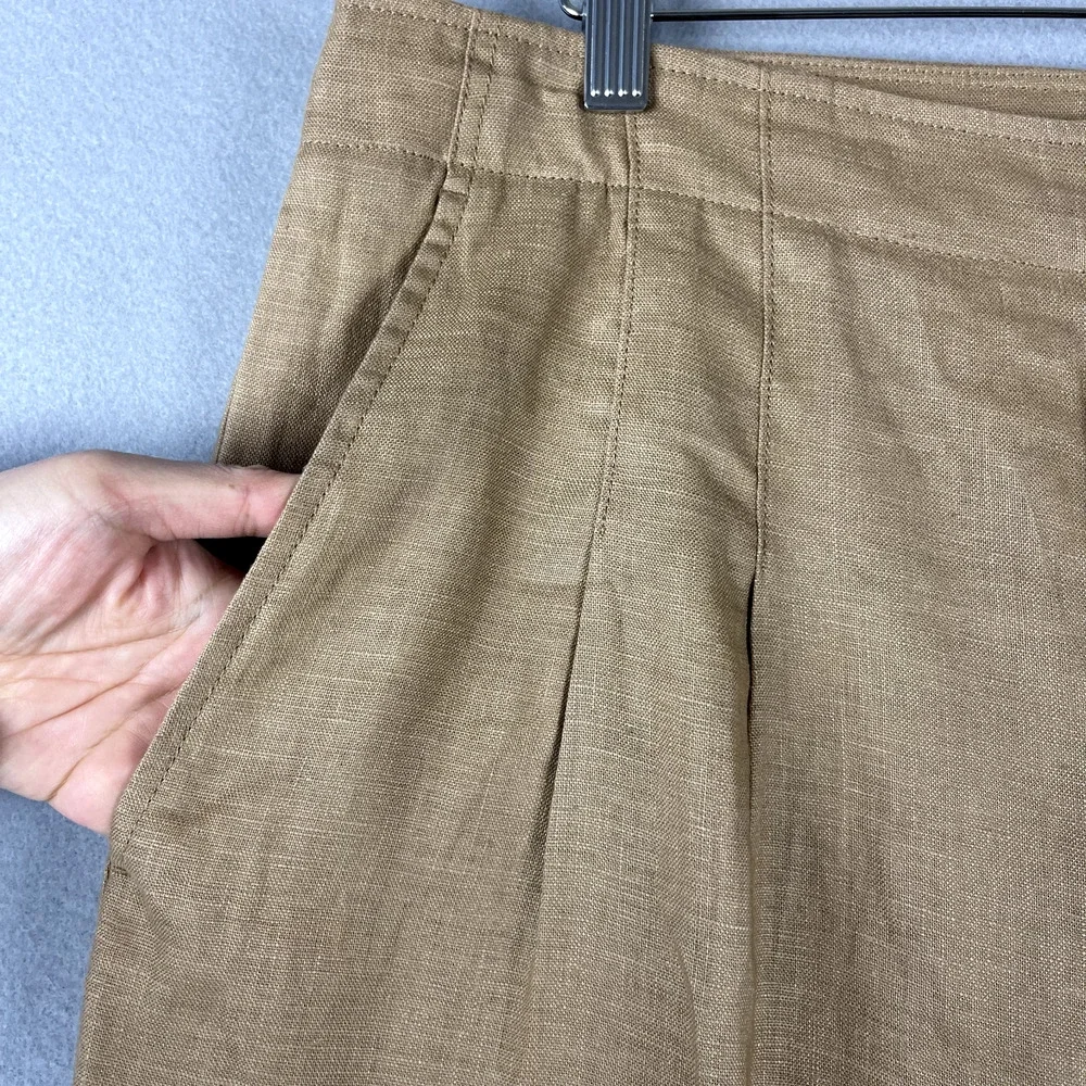 Banana Republic Linen Pant Women 12 Short 12S Latte Tan Wide Leg Pleated Classic
